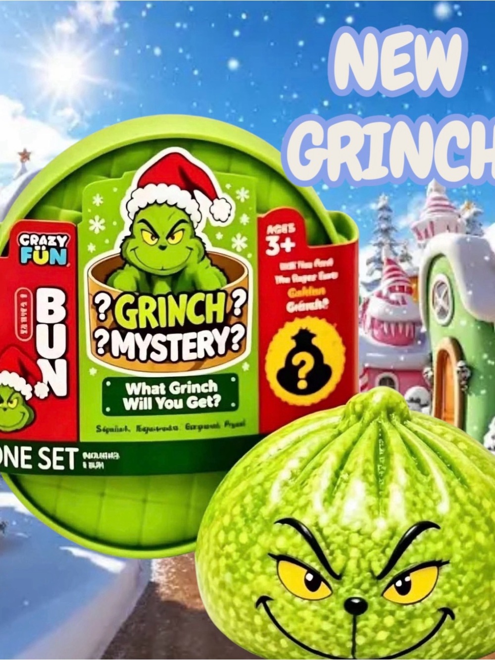 Grinch Mystery Bun Toy Squishy Sensory - Green